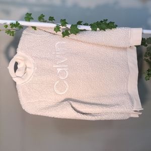 Calvin Klein small S crew neck Sherpa cream off white sweatshirt